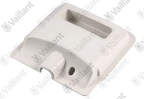 Weißer Griff von Vaillant für Klimageräte mit rechteckiger Aussparung und seitlichem Anschlussloch.